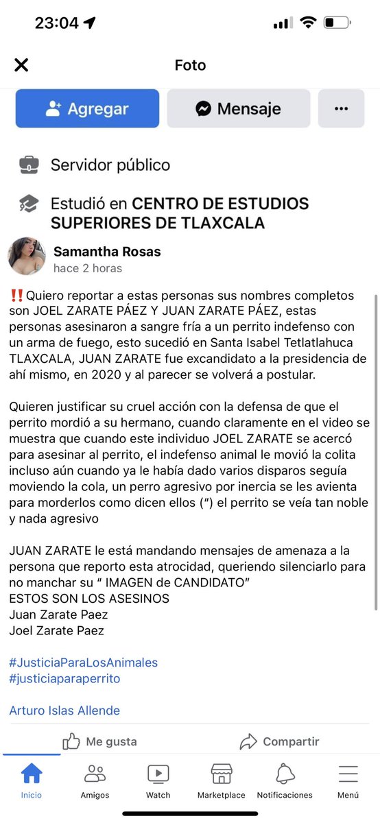 En Tlaxcaka,Los hermanos Juan y JOEL ZARATE PAEZ EL ÚLTIMO, CANDIDATO PVEM PARA ALCALDE, SANTA ISABEL TETLATLAHUACA TLAXCALA  ASESINARON A UN PERRITO A BALAZOS.
@FiscaliaTlaxcala
Se pide la Intervencion  por maltrato animal.
#VxM
#VDC
#TwisterPolitico
twitter.com/FundacionToby/…