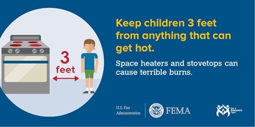 Make sure children and pets stay at least 3 feet away from a hot stove. #CookSafely #StandByYourPan #FireSafetyTips #FirePrevention