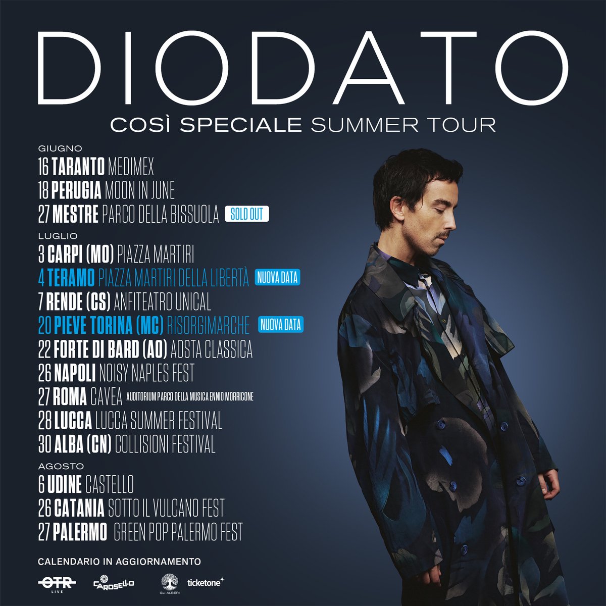 OTRlive's tweet photo. Il #CosìSpecialeSummerTour di @DiodatoMusic arriva a Teramo e Pieve Torina! 

⚠️ Sold out la data di domani a Mestre.

Tutte le info su https://t.co/XXW3duKBPz

#Diodato #OTRLive https://t.co/kCYe7KxHOL