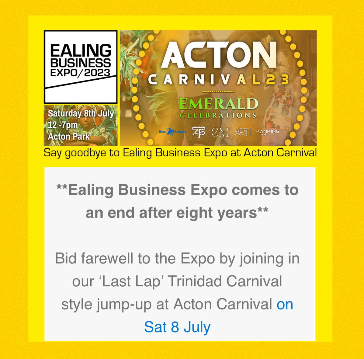 Come jump-up with us at Acton Carnival as we close off eight years of the Ealing Business Expo All the details in our latest email newsletter: mailchi.mp/contactusealin… #Trinidadstylejumpup #ActonCarnival #Expo2023 #EalingBizExpo #saygoodbye