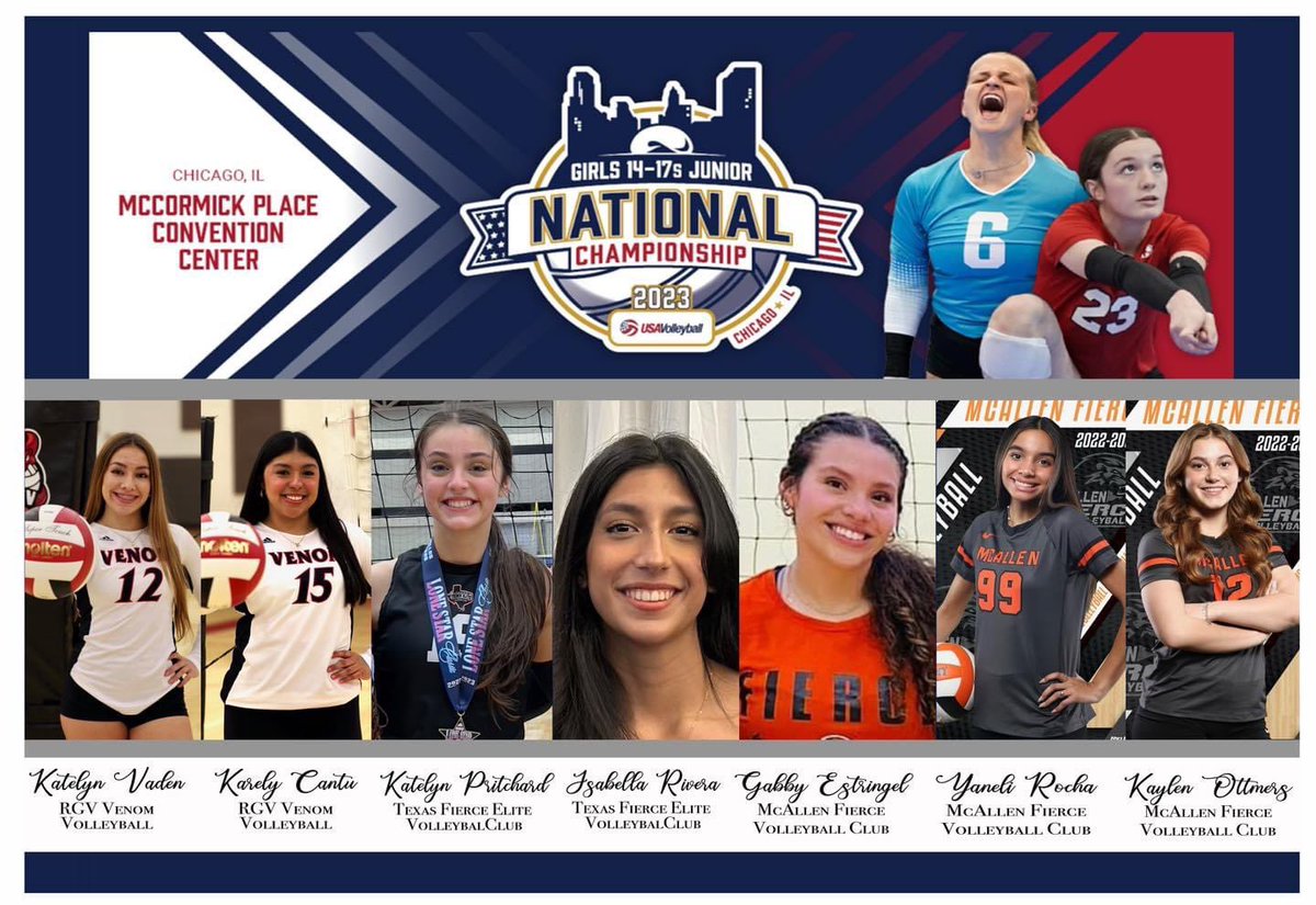 Good luck to these Lady Bulldogs as they head to Nationals in Chicago this week and next week! 💜💛🏐

McAllen Fierce 15u 
Texas Fierce 15u
Valley Venom 16u