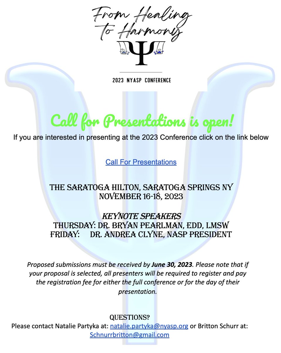 Interested in presenting at #NYASP2023 ?!! 🤓The Call for Presentations deadline has been extended to July 15th! Click to access the submission form app.ce-go.com/call-for-prese…