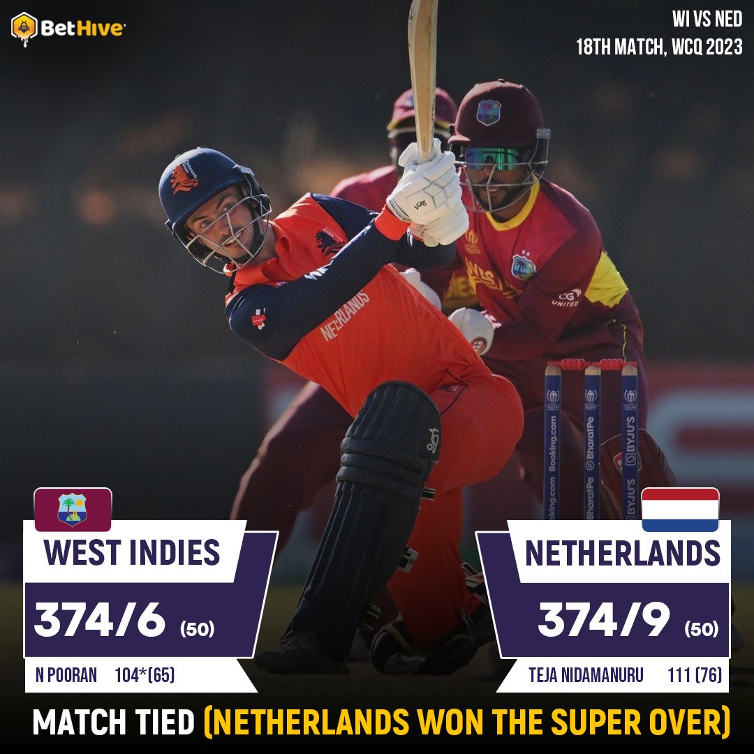 Netherlands wins an absolute thriller! 

#LoganvanBeek #JasonHolder #NicholasPooran #TejaNidamanuru #WIvNED #WIvsNED #Cricket #Bethive