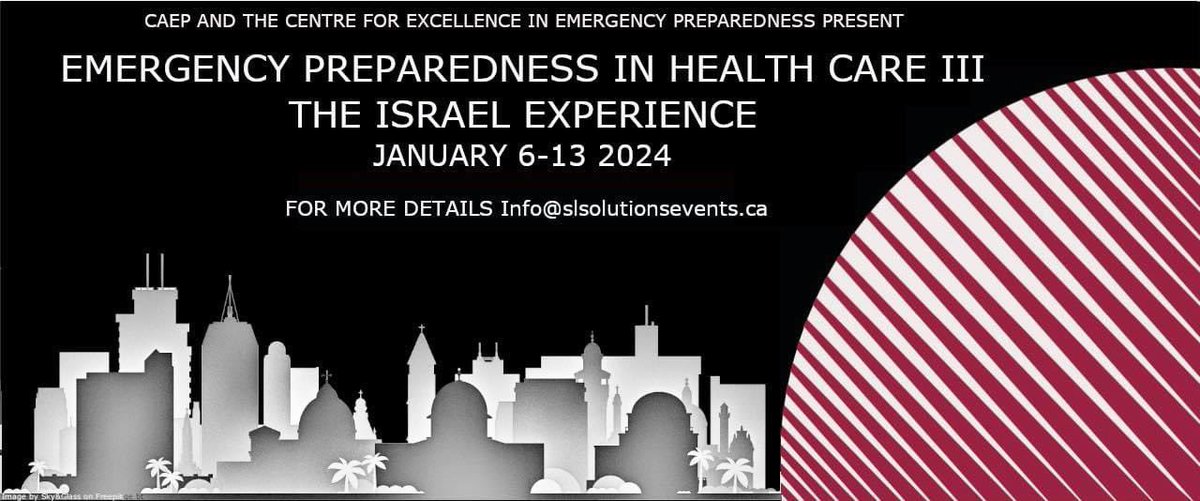 A unique disaster prep experience in Jan 2024! Mind-opening discussions &amp; excursions in disaster preparedness &amp; response, w/cultural experiences. This is not a sit-in-a-lecture-hall kind of CME…. we'd love to see you in Israel! Visit ceep.ca for more info!!