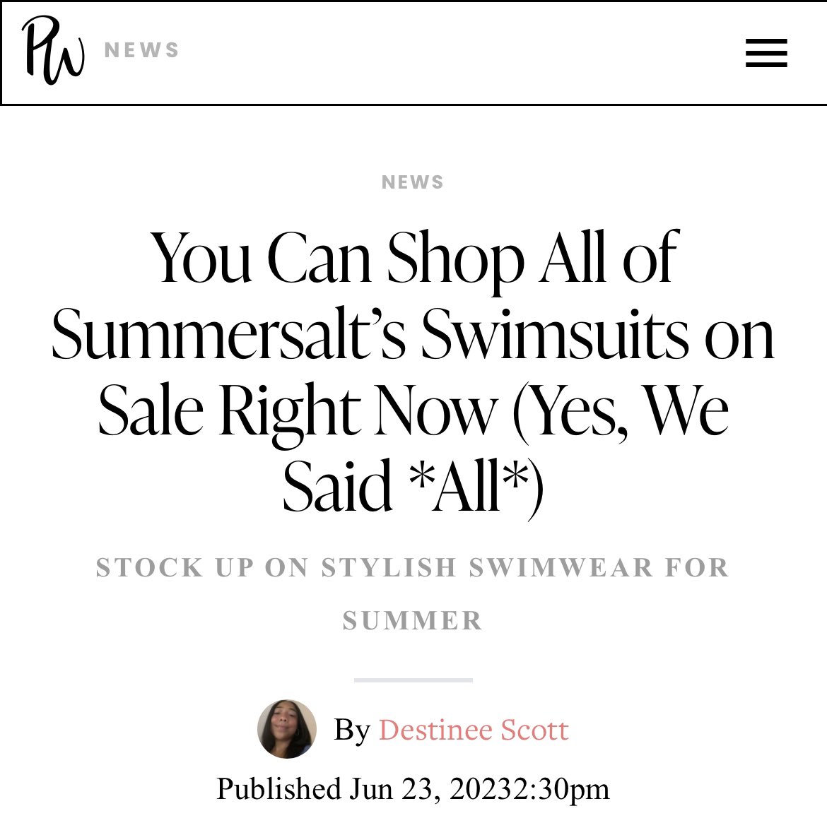 Thank you @PureWow & Destinee Scott for featuring our Annual Warehouse Sale in your recent article! ☀️ Shop 30% off: summersalt.com Read the article: purewow.com/news/summersal… @loritcoulter @reshmacc
