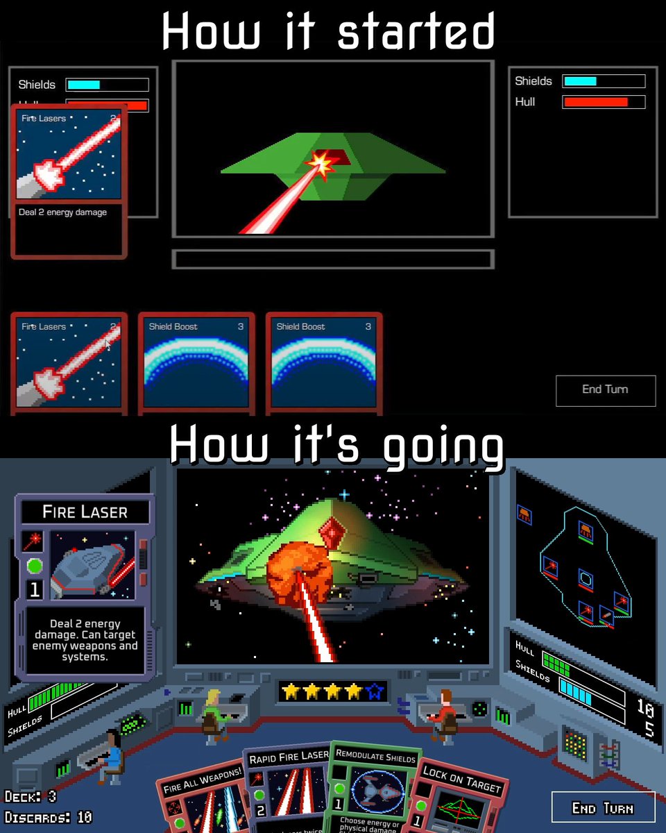 Fire All Weapons: How it started vs How it's going

#GameDev #IndieDev #SpaceGame