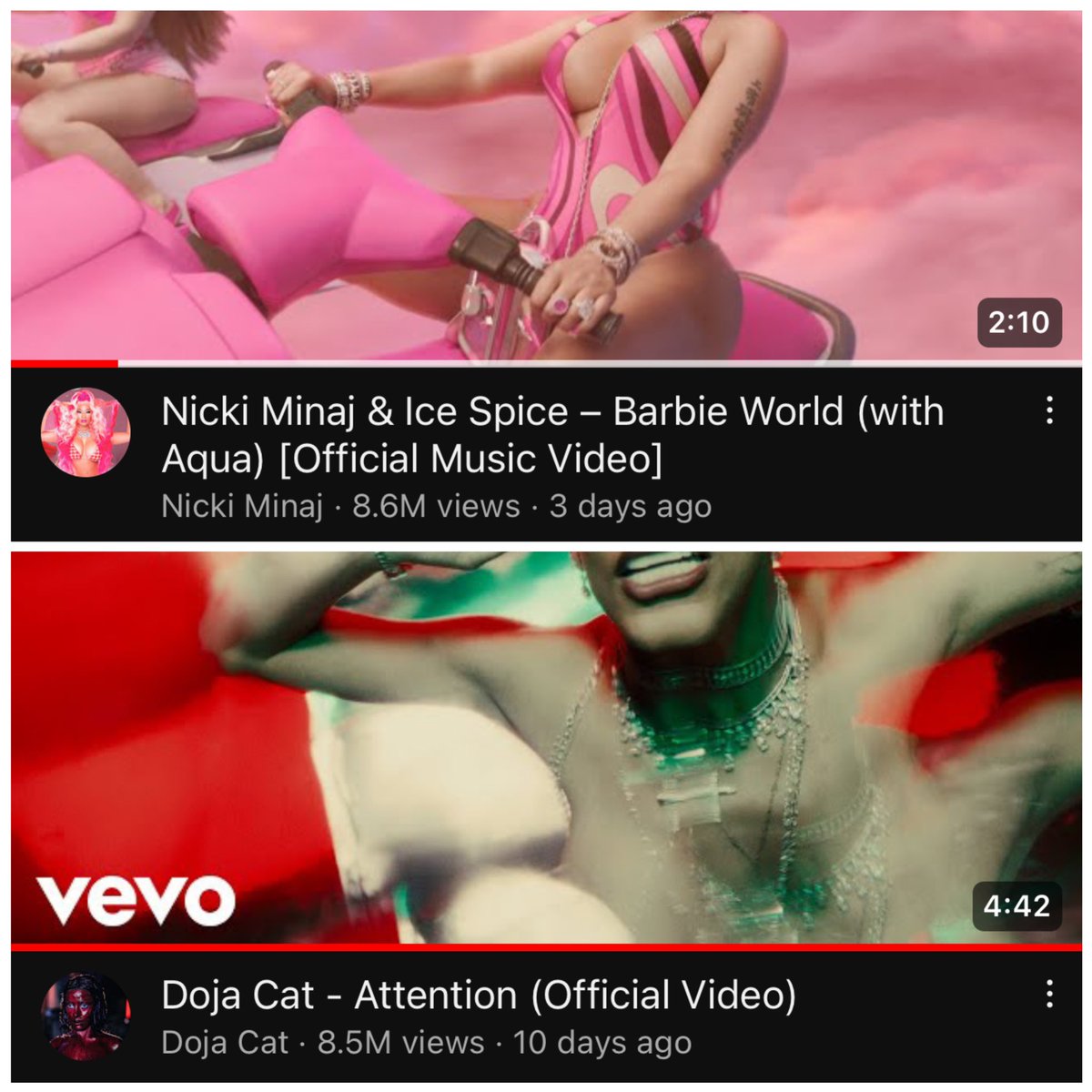 Despite not being a comeback single & released just 3 days ago..

“Barbie World” has officially surpassed Doja Cat “Attention” as the 10th most viewed female rap video of 2023 on YouTube