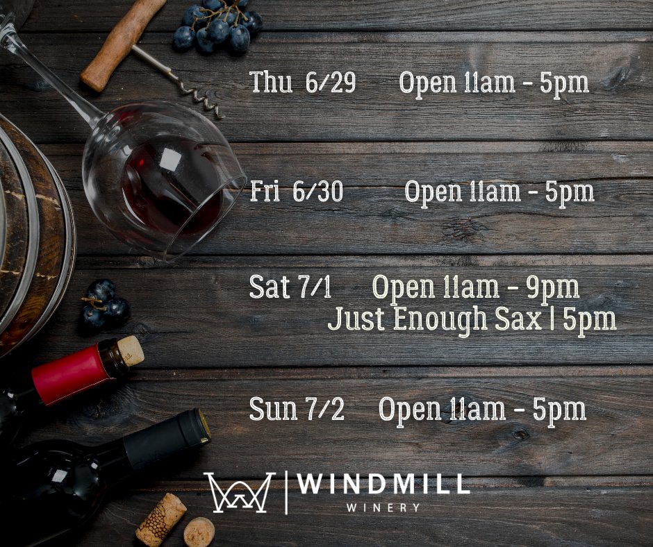 Windmill_Winery's tweet image. It's Summer! We've got an easy, breezy summer music schedule.  Come beat the heat at The Windmill. 🤗 #thewindmill #makememories #funevents

Find a full list of our events on our website at ow.ly/z8jw50OgmpR