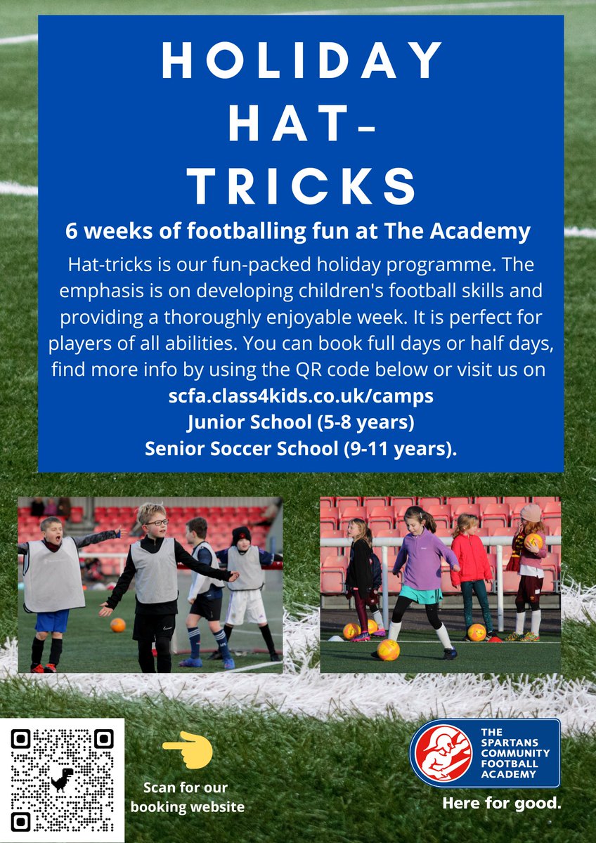 Holiday time is just around the corner - football camps for kids are open for booking at The Academy!
scfa.class4kids.co.uk/camps