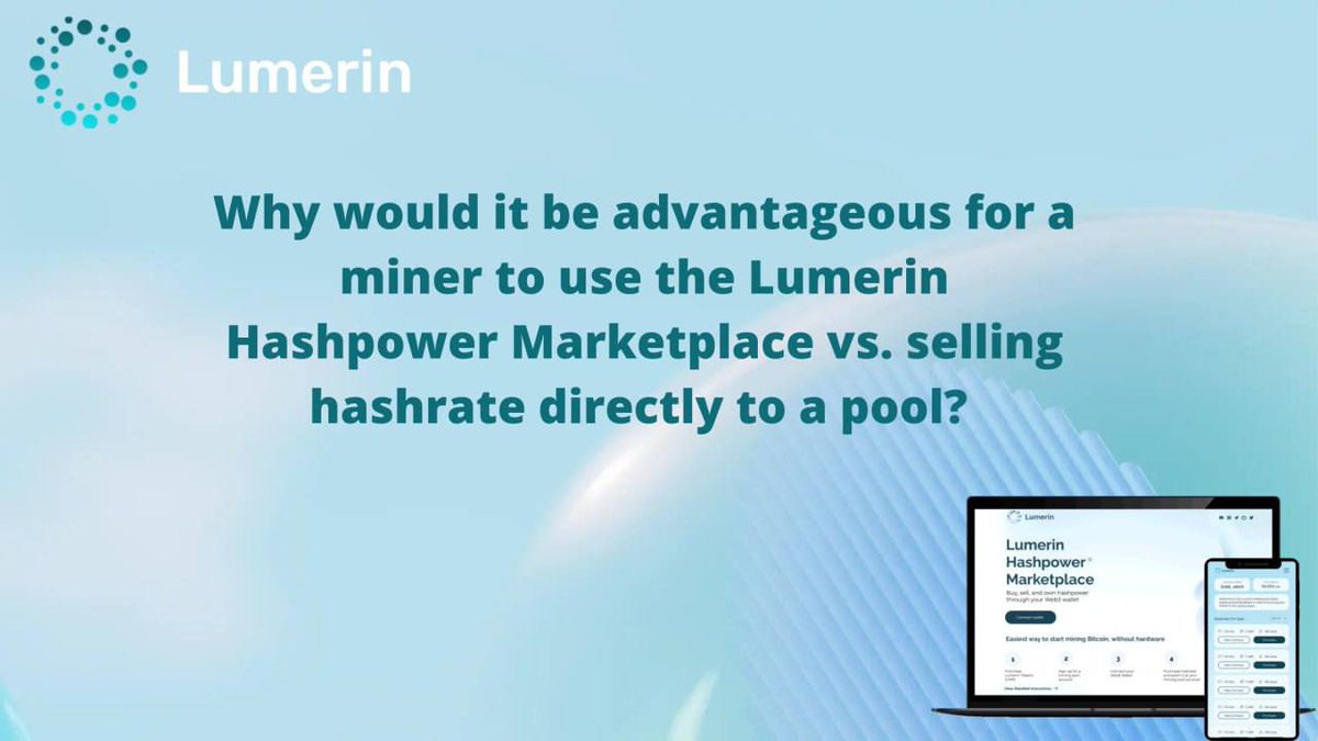 Welcome to today's educational thread!

Why would it be advantageous for a miner to use the Lumerin Hashpower Marketplace vs. selling hashrate directly to a pool? Let's demystify this together!