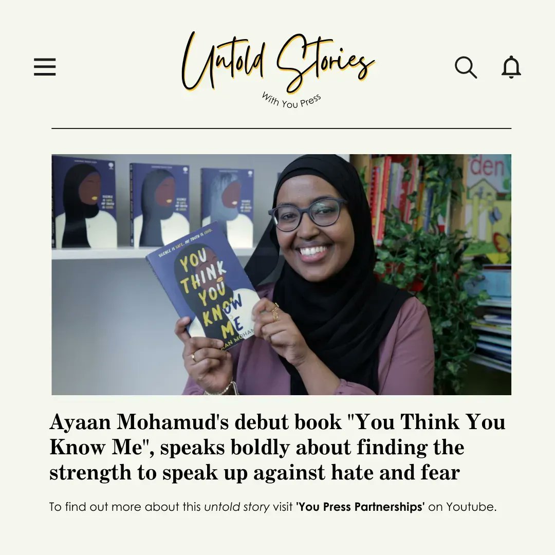 You_Press's tweet photo. A brand new 'Untold Story' has just landed! 🗞
Have you heard of "You Think You Know Me" by Ayaan Mohamud?
@ayaan_moham's debut novel is transforming conversation around hate, fear and discrimination, for the better! 📚
#youpress #untoldstories #BookTwitter https://t.co/pfQEs2hiSF