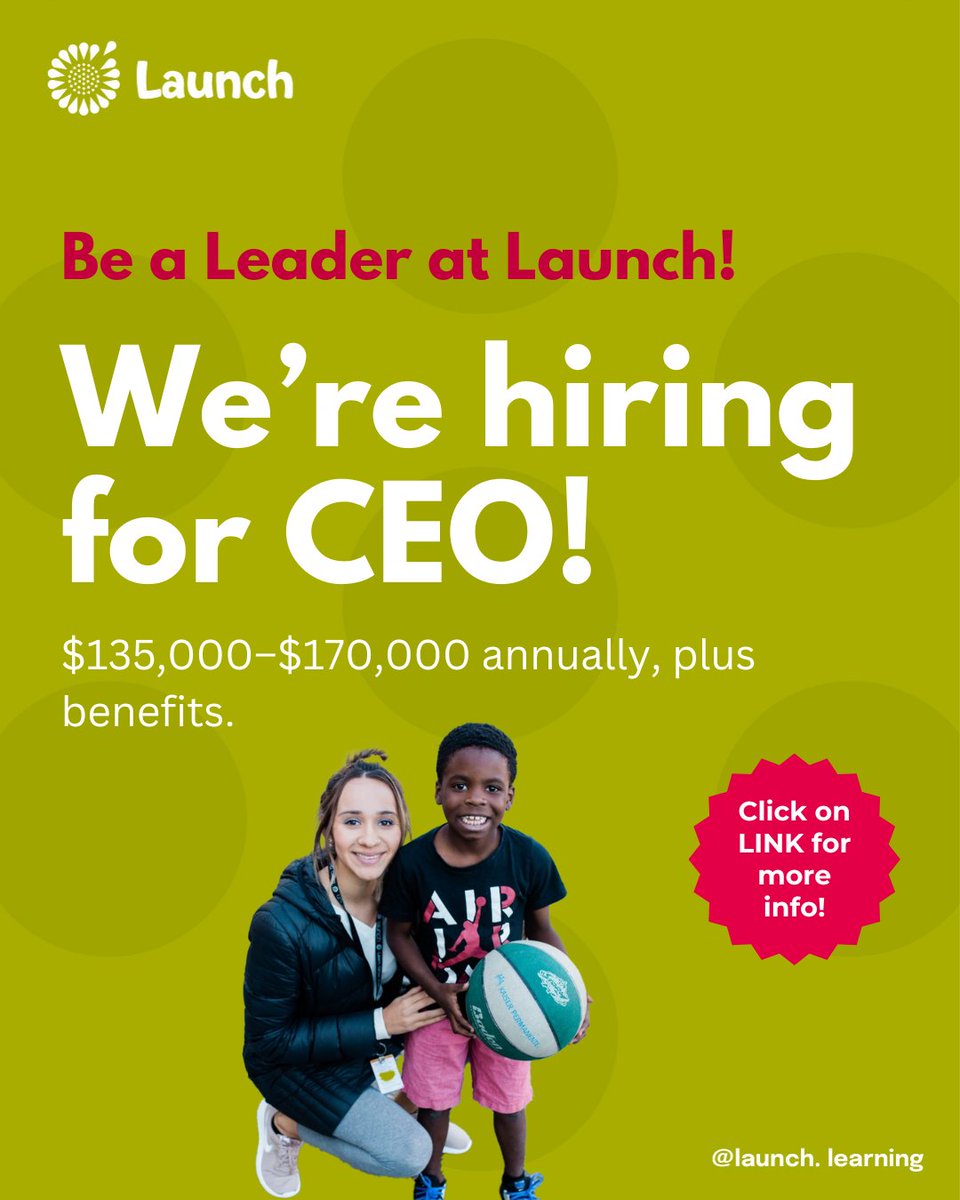 Launch is hiring for a new CEO!!!

Details:
workforcenow.adp.com/mascsr/default…

#Launch #LaunchLearning #LearnGrowInspire #Hiring #Seattle #HiringCEO #CEO #NewOpenings #JoinOurTeam #WA #WereHiring #Jobs #SeattleJobs #cultivatewhatmatters #Joy #Happiness #Inclusion #nonprofitjobs #Equity