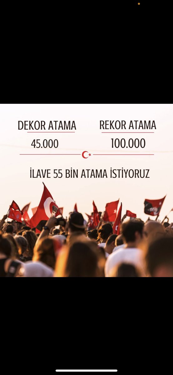 2022 kpss puanıyla ilave 55 bin öğretmen ataması sayın bakanım <a href="/Yusuf__Tekin/">Yusuf Tekin</a> e kısmet olucak ve rekor atama ile tarihe geçecek inşallah.
<a href="/RTErdogan/">Recep Tayyip Erdoğan</a>
<a href="/tcmeb/">Millî Eğitim Bakanlığı</a>
<a href="/omurfatih/">Ömür Fatih Karakullukçu</a>
<a href="/yilmaznazif/">Nazif Yılmaz</a>
<a href="/kemalsamlioglu/">Kemal ŞAMLIOĞLU</a>
<a href="/prof_mahmutozer/">Mahmut Özer</a> 
#KPSS2022ninUmuduYusufTekin