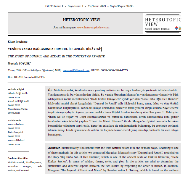 The story of Dumrul and Azrael in the context of Rewrite" #Literature 
**
"Yenidenyazma Bağlamında Dumrul ile Azrail Hikayesi"  #edebiyat 
<a href="/MustafaSoyuer/">Mustafa Soyuer</a> 
Doi: 10.5281/zenodo.8051335