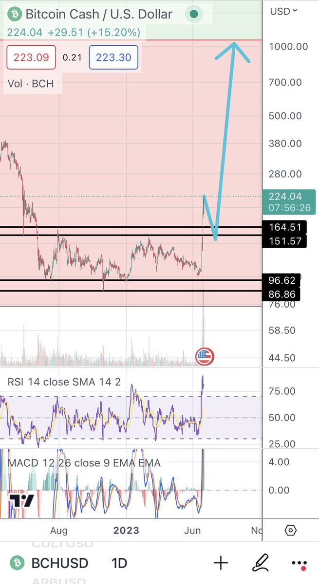 Charts4Dummies's tweet photo. I have posted about $BCH Bitcoin Cash in the past. The price action we saw last week is extremely encouraging and appears to mark the end to a year of Wyckoff Accumulation. After the >100% move up, I would expect we see a short pullback to $145 support level before things really take off. But we can always hope we take off directly. Very #bullish on #BitcoinCash. #altcoins #Crypto