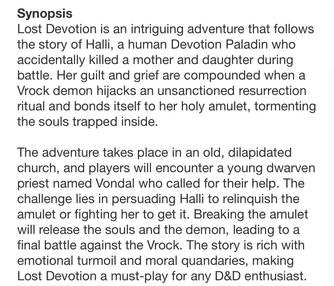 #dnd5e #TTRPGs #ttrpgfamily #DnD 

Need an encounter for this weeks session? I write D&D 5e adventures designed to fit any setting 

Like- Lost Devotion 👇

dmsguild.com/m/product/4018…