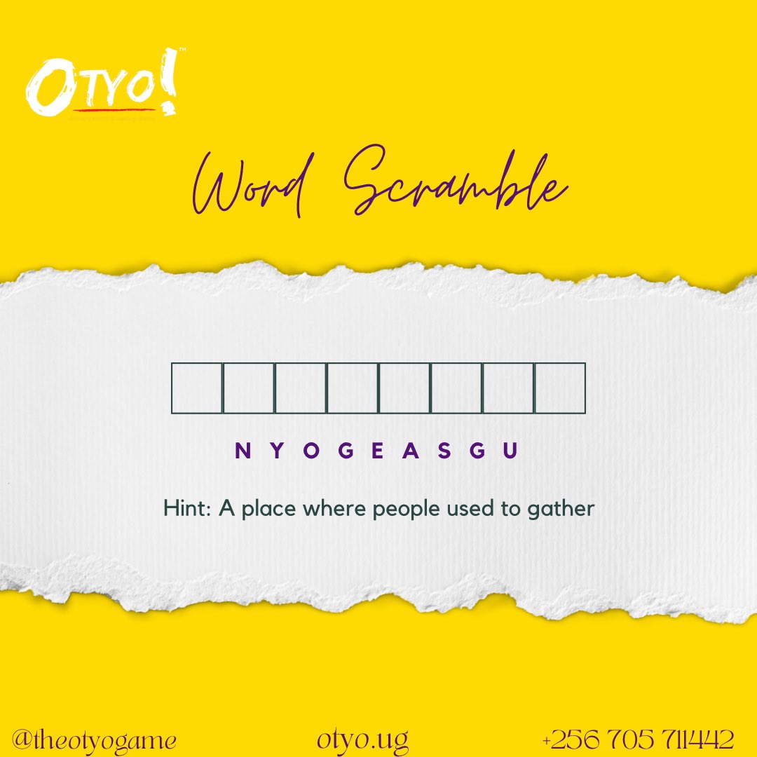Can you unscramble this word? Give it a try!

#theotyogame #wordoftheweek #Africangame #wordgame #scramble #guesstheword #happynewweek