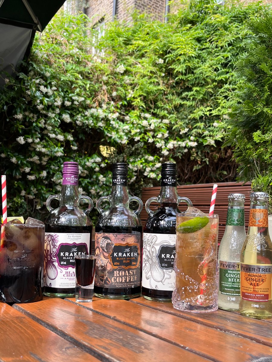 Come and enjoy our new Kraken range ! Grab a Black Cherry Rum and cola, a shot of the Roast Coffee Kraken, or a classic Dark and Stormy with our Fever Tree ginger beer. All absolutely perfect for the sunshine ☀️