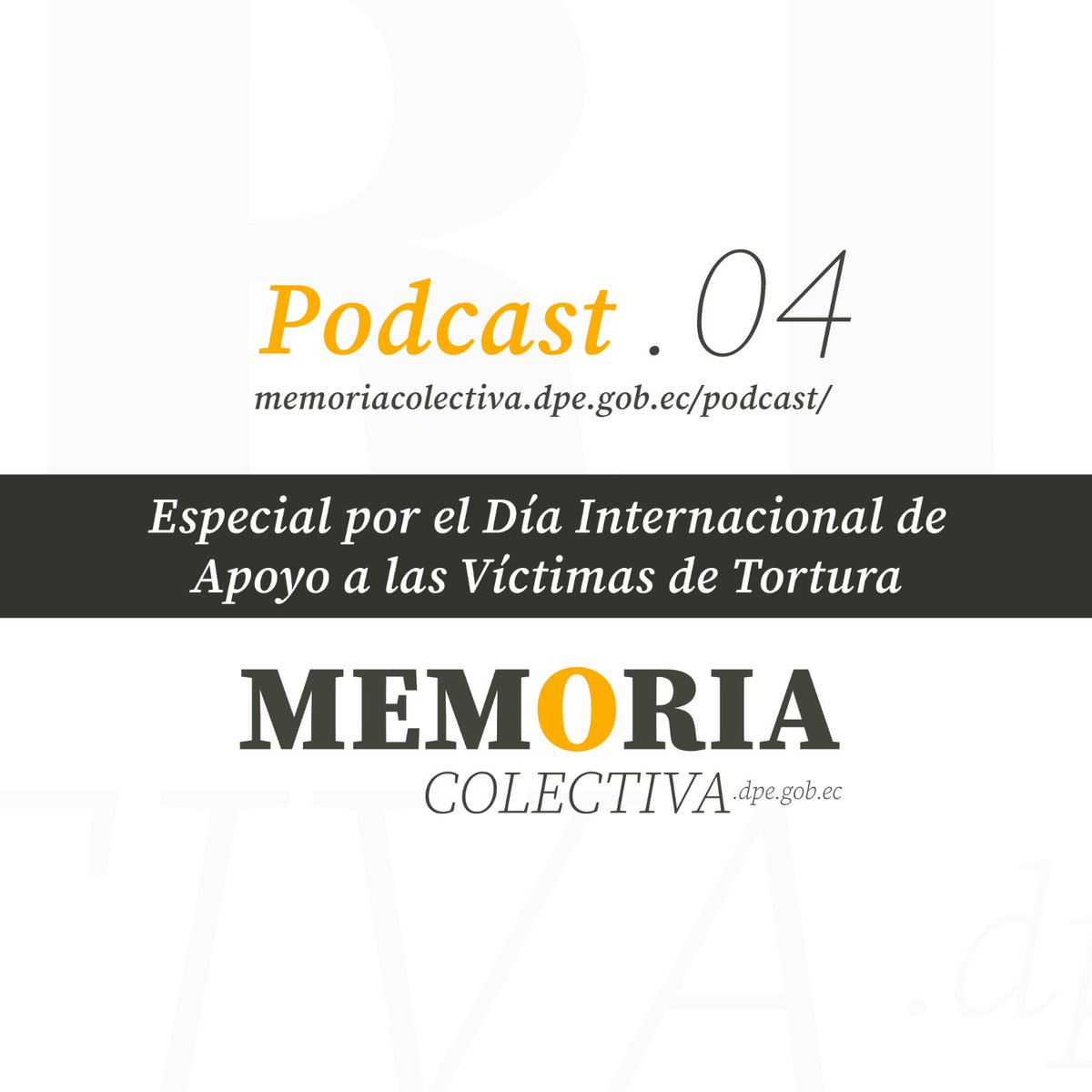 #Podcast l Por el Día Internacional de Apoyo a las Víctimas de la Tortura, te presentamos un especial de Memoria Colectiva en el que hablamos del pasado para no repetir vulneraciones de #Derechos y preparar el camino para la conciliación nacional.Escucha: memoriacolectiva.dpe.gob.ec/podcast/