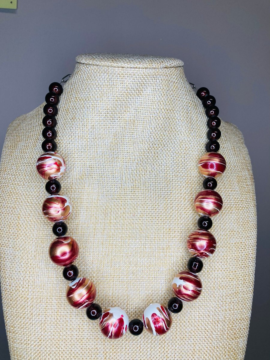 Excited to share the latest addition to my #etsy shop: Chunky Red Metallic Gold White Marble Beaded Necklace / Chunky Statement / Big Beaded Bubble Gum Beads / Big Necklaces for Women etsy.me/440ckFc #fashionnecklace #cosplaynecklace #weddingbride #bibnecklace