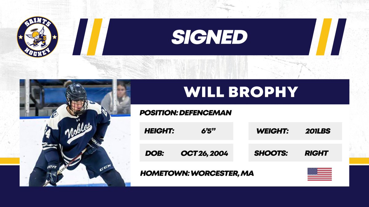 The Saints would like to welcome Will Brophy to the organization!

Brophy has signed a Letter of Intent for the upcoming 2023-24 season!

Read more here --> sprucegrovesaints.ca/will-brophy-lo…

#AJHL | #SaintsNation