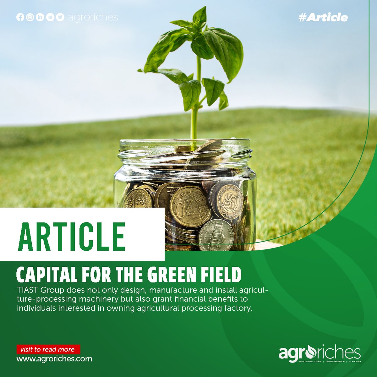 Capital for the green field.
Visit our website, agroriches.com to read more.

#agroriches #agriculturaltrends #agriculturenews #african #women #agricultureinghana #ghana #articles #farming #growth #food #agriculture #technology