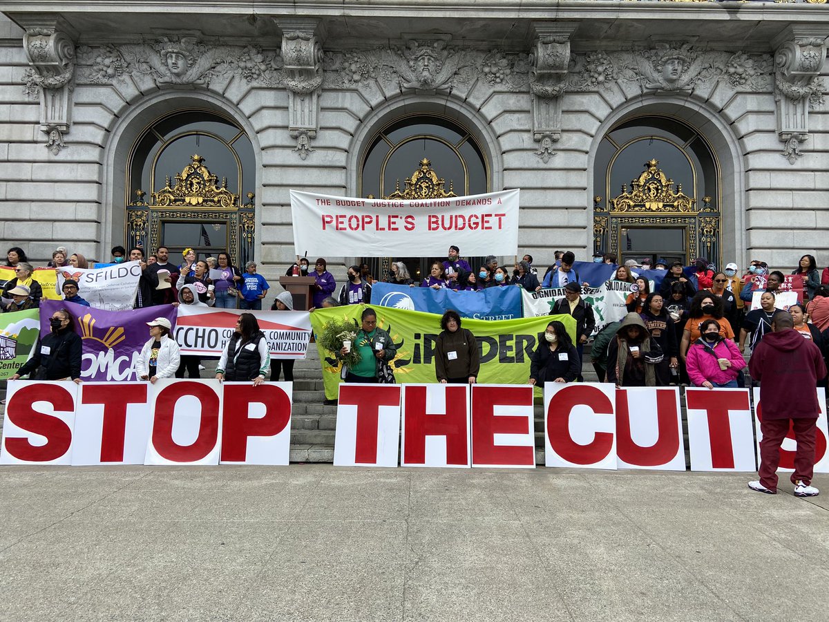 A coalition of SF groups facing cuts in Mayor Breed’s latest budget proposal are rallying at City Hall this morning, kicking off a day of public testimony on the budget. @KQEDnews