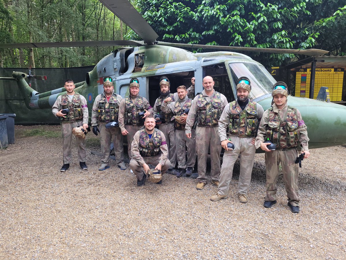 bowtiecon's tweet photo. Last weekend our team swapped their high-vis and hardhats for camo and paintballs! 
￼
Congratulations to the victorious yellow team! 
￼
 It's great to get the team together outside of work and do some all important team bonding! 

#PaintballTournament #TeamYellow #Champions https://t.co/S5jJZfRa8R