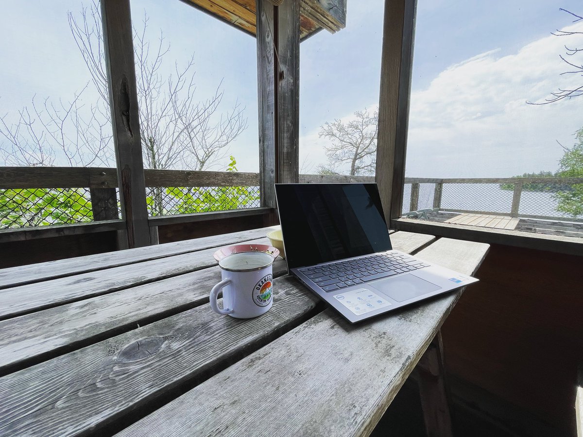 Spent a chunk of the weekend working on the latest round of proofs. Not a bad view don’t you think? 😍 Anyone else in the #WritingCommunity working from a cool spot? #amwriting #amediting #CanadianAuthor #clifi #books #comingsoon