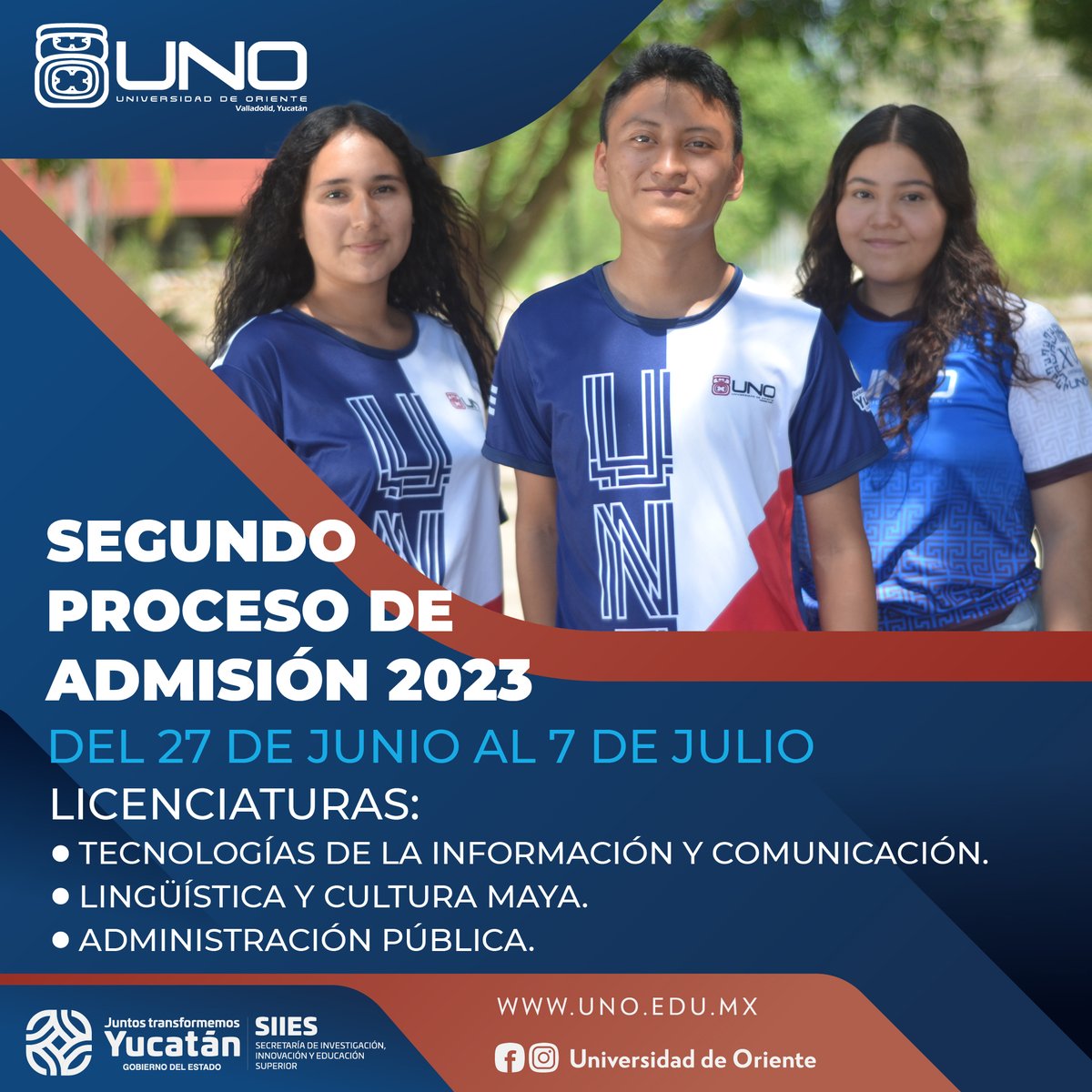 UNOdifusion's tweet photo. ¡PORQUE TU LO PEDISTE! SEGUNDO PROCESO DE ADMISIÓN 2023.
📷TECNOLOGÍAS DE INFORMACIÓN Y COMUNICACIÓN
📷LINGÜÍSTICA Y CULTURA MAYA
📷ADMINISTRACIÓN PÚBLICA. https://t.co/jqlMhXQsW1