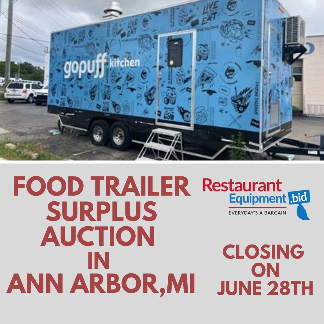 Ann Arbor, MI Auction for Food Trailer is closing!! Bidding starts at $1!!! Don't miss your chance to bid! Hurry now!!!👀 #restaurant #restaurantowner #surplus #equipment #kitchen #sale 
ow.ly/GvEB50OXk3j