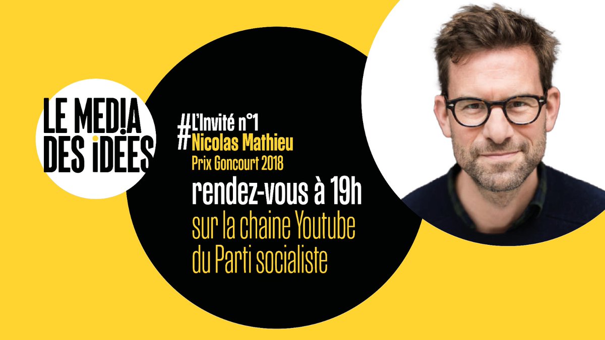 ⏰ Le premier épisode du #MédiaDesIdées, c'est ce soir à 19h00 avec Nicolas Mathieu, écrivain des classes populaires !

🔴 Suivez l'émission en direct : youtu.be/orOPXtJYXYg

👋 <a href="/LucBroussy/">Luc Broussy</a> @sarahproust <a href="/emmanuelmaurel/">Emmanuel Maurel</a> <a href="/Sarah_Kerrich/">Sarah Kerrich-Bernard</a> <a href="/faureolivier/">Olivier Faure</a>