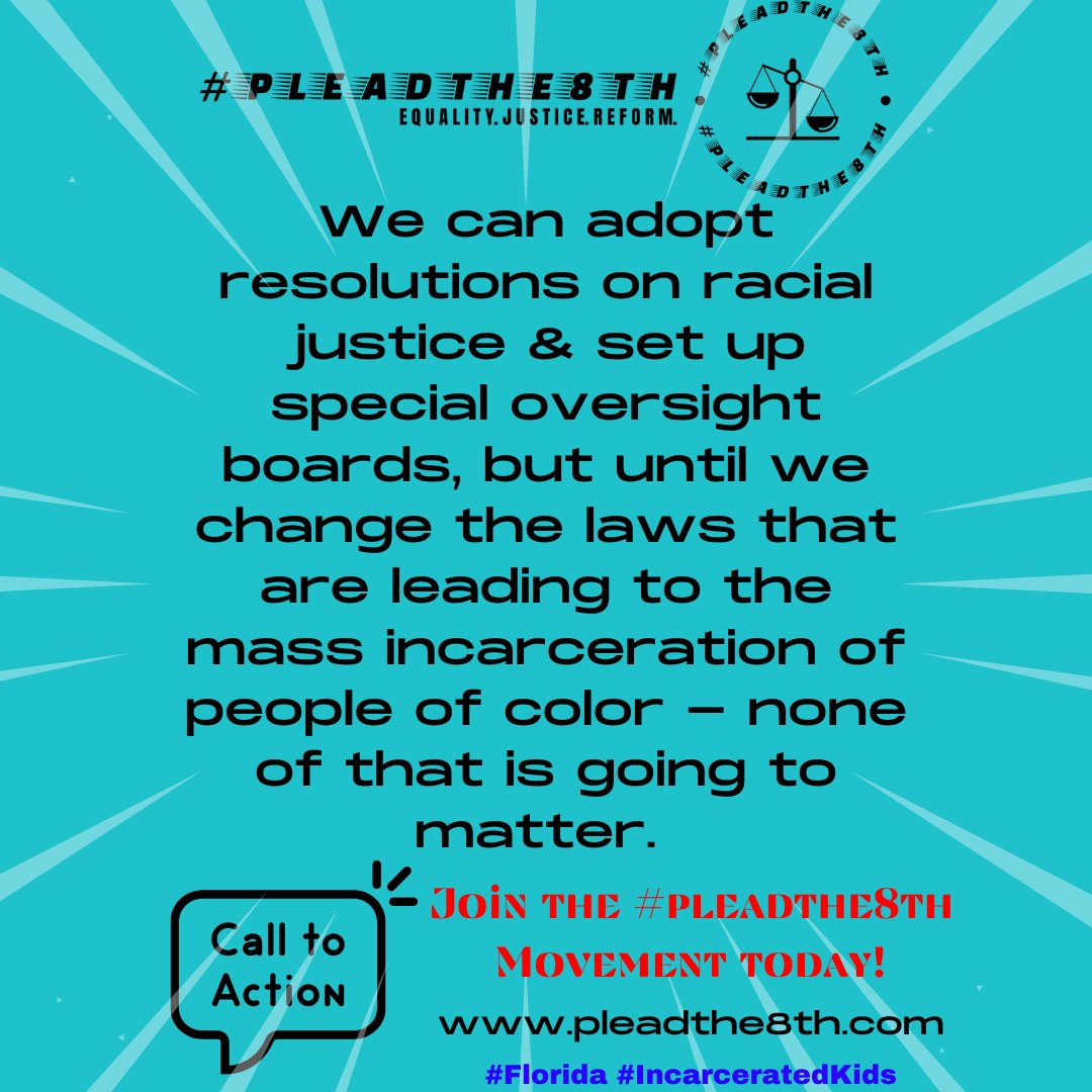 pleadthe8th's tweet image. 1,954 of the 2,638 (74.1%) currently incarcerated in Florida for crimes committed as children are Black or Brown. FL must reform laws for juvenile offenders (s.921.1402) providing reviews for all &amp;amp; resentencing to the least permissible, fair, proportional punishment.#pleadthe8th