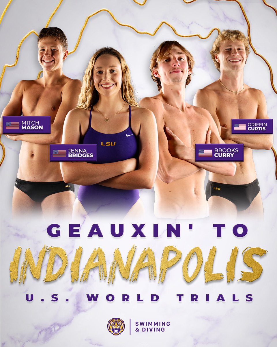 LSUSwimDive's tweet photo. Good luck to the 4️⃣ Tigers competing at the U.S. World Trials in Indianapolis!

#GeauxTigers https://t.co/Kz9q3cr4h0