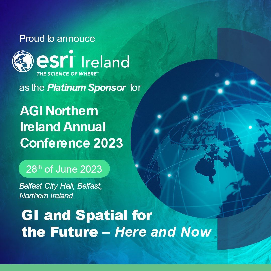EsriIreland's tweet image. We are a Platinum Sponsor at the upcoming AGI NI Conference on June 28th. Our team members will present some interesting topics for this year’s theme, “GI and Spatial for the Future – Here and Now.” @GeoCommunity
#geospatialdata #geospatialtechnology #teamesriireland