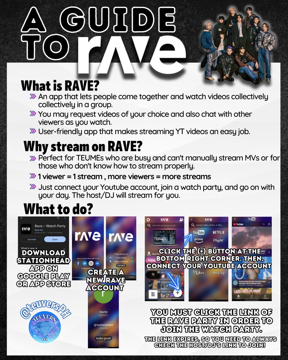 teuversPH's tweet photo. [🔊]​ COMEBACK ​REMINDERS
— Streaming Preparation Guide

We highly encourage all TEUMEs to join Rave watch party! It’s very convenient and helps us reach our MV views goal! Let’s gear up and prepare for T5’s debut!

#MOVE_RELEASE
#TREASURE_MOVE
#T5MOVE
@treasuremembers https://t.co/4hSkTAq6LL