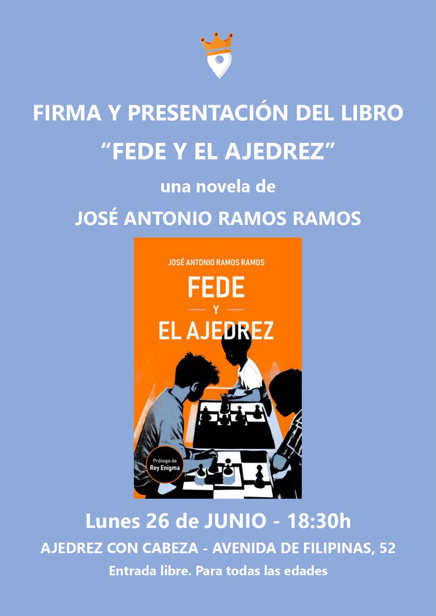 ¡LLEGÓ EL DÍA!
Recordamos que hoy lunes 26/06 tendremos la presentación y firma de la maravillosa novela "Fede y el ajedrez" con su autor, José Antonio Ramos Ramos. En <a href="/AJEDREZCABEZA/">AJEDREZCONCABEZA</a> , a las 18.30h, entrada libre y gratuita ¡Animáos!