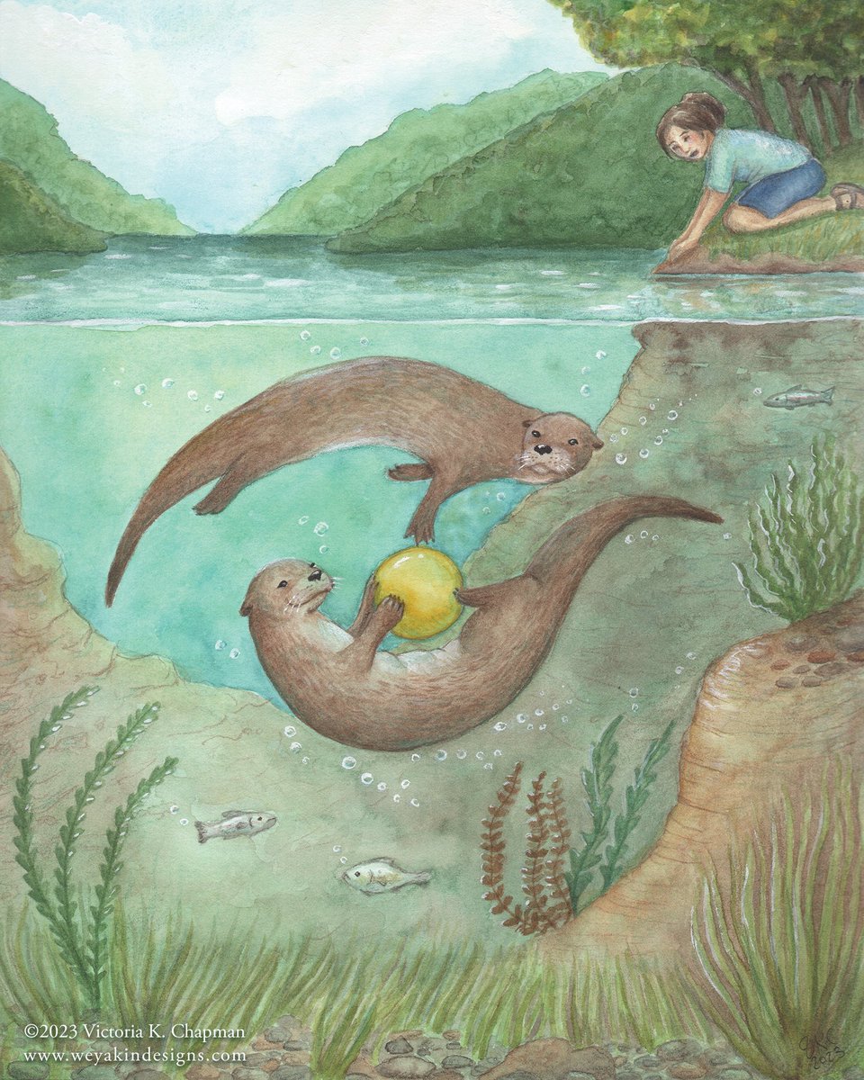 Some mischief-makers have found a fun new YELLOW toy to play with. I had so much fun painting these North American river otters. Inspired by Daisy & Slydell at the @EcoTarium near me! I created this piece, which is “Otterly Silly” for this month’s #scbwidrawthis prompt, YELLOW.