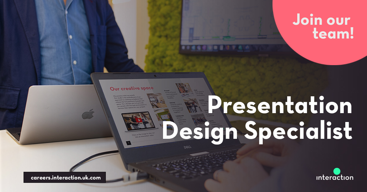 Are you the person to power our pitches? We make a difference to the working lives of 3,500 people a year through the offices we create. Come make a difference with us.

Apply today! careers.interaction.uk.com

#powerpointdesign #pitchdeck #presentationdesign