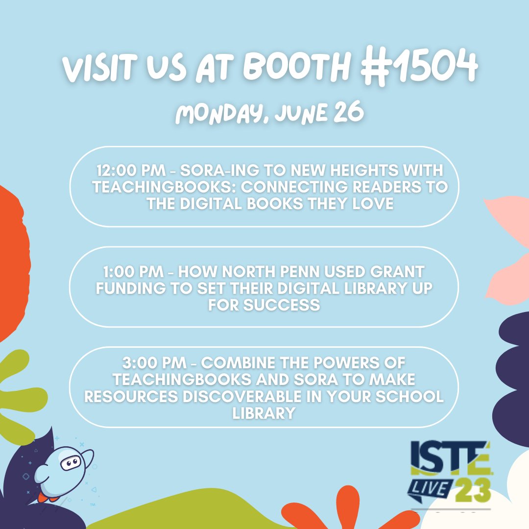 Sora, by OverDrive Education (@sorareadingapp) on Twitter photo π’ Join us in Booth #1504 @ #ISTELive for an exciting lineup of sessions! π Don't miss out on the chance to win a Sora t-shirt after each session. Check out the schedule & set your reminders: bit.ly/2RvVYjn
<a href="/kltown/">Kerry Townsend</a> <a href="/cpslibrarymedia/">Columbia Public Schools Library Media Programs</a> <a href="/npsd/">North Penn School District</a> @gaudinom <a href="/MCPS/">MCPS</a>
<a href="/ISTEofficial/">ISTE</a> π’ Join us in Booth #1504 @ #ISTELive for an exciting lineup of sessions! π Don't miss out on the chance to win a Sora t-shirt after each session. Check out the schedule & set your reminders: bit.ly/2RvVYjn
<a href="/kltown/">Kerry Townsend</a> <a href="/cpslibrarymedia/">Columbia Public Schools Library Media Programs</a> <a href="/npsd/">North Penn School District</a> @gaudinom <a href="/MCPS/">MCPS</a>
<a href="/ISTEofficial/">ISTE</a>