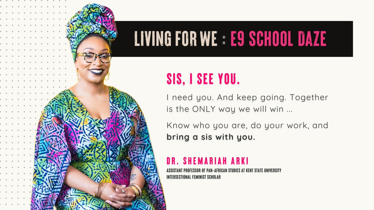 "Know who you are, do your work and bring a sis with you." <a href="/BlackCommaFem/">Dr. Shemariah J. Arki (she/they)</a> 

Are you caught up with the newest episode of the <a href="/NPR/">NPR</a> / <a href="/Ideastream/">Ideastream News</a> podcast, "Living For We"? 

🎧 npr.org/podcasts/11603…

#LivingForWe #BlackWomen #Education #BlackGirlMagic #ProjectNoirCLE