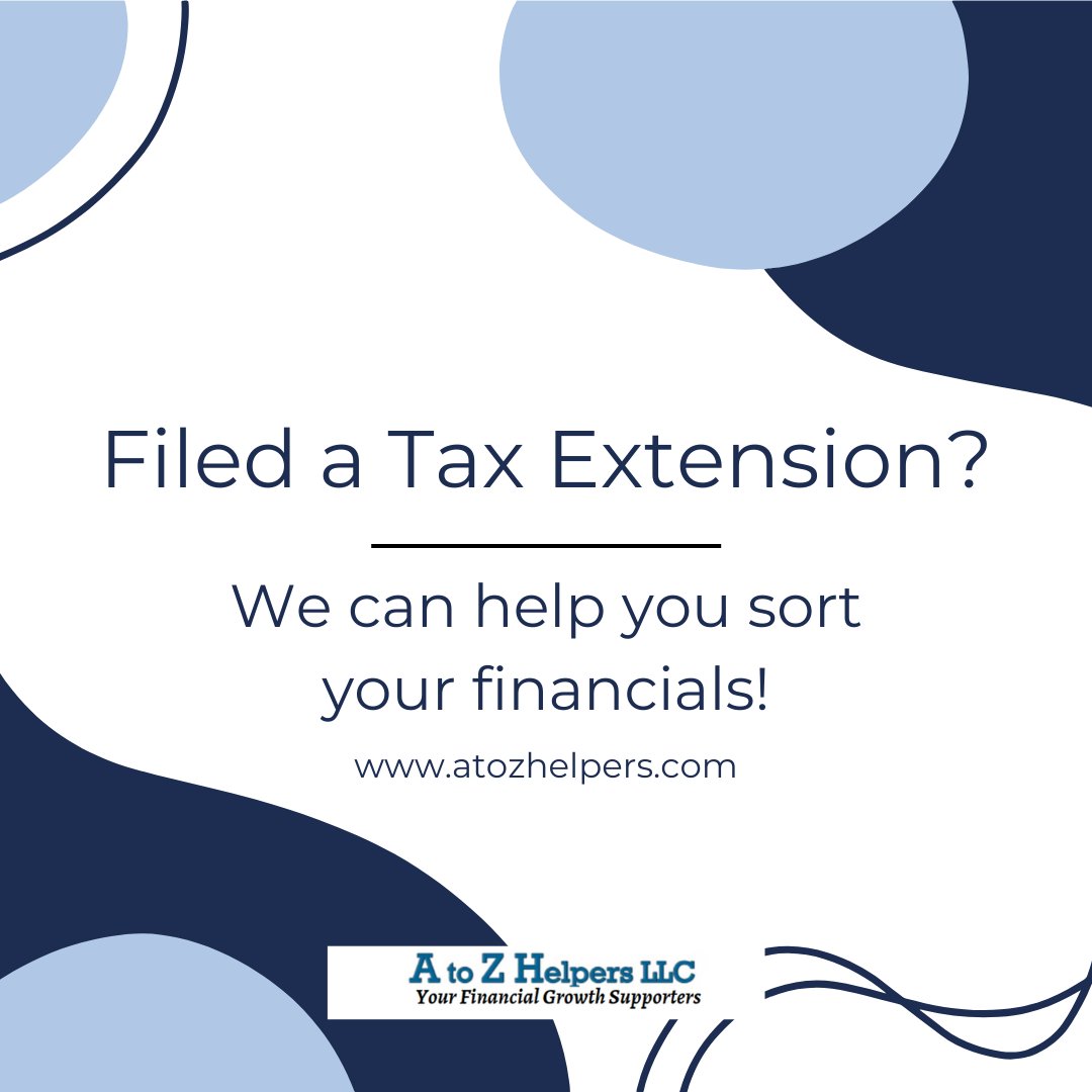 Filed a tax extension? We can help you get your business financials ready in time for the September deadline!

#atozhelpers #FinancialGrowthSupporters #bookkeepers #businesstaxes #virtualbookkeepers #taxes
atozhelpers.com