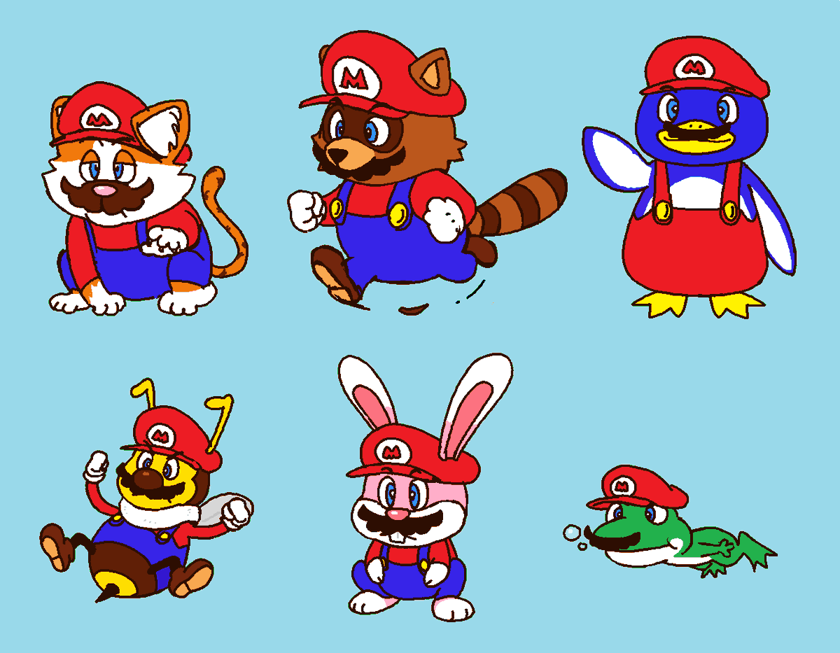 マリオ 「classic powerups if they were introduced」|Toonyのイラスト