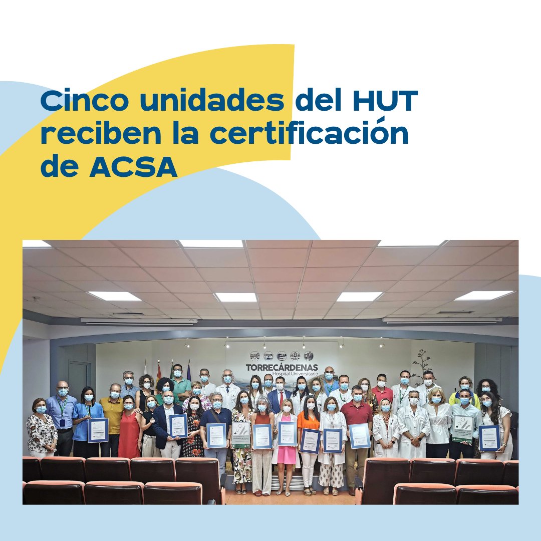 Hospital Universitario Torrecárdenas (@torrecardenashu) on Twitter photo Farmacia, Laboratorio, Urgencias, Anatomía Patológica y Anestesiología y Reanimación han recibido los niveles de "excelente" y "óptimo" en la certificación ACSA.
➡️ +: bit.ly/3qXLtuR
<a href="/anestesiaalmer1/">@AnestesiaTorrecardenas</a> <a href="/urgenciashtc/">URGENCIAS.HTC</a> <a href="/Farm_Torrecard/">FARMACIA TORRECARDENAS</a> <a href="/saludand/">Consejería de Salud y Consumo</a> <a href="/AlmeriaJunta/">AlmeríaJunta</a> <a href="/calidadACSA/">Agencia de Calidad Sanitaria de Andalucía</a> Farmacia, Laboratorio, Urgencias, Anatomía Patológica y Anestesiología y Reanimación han recibido los niveles de "excelente" y "óptimo" en la certificación ACSA.
➡️ +: bit.ly/3qXLtuR
<a href="/anestesiaalmer1/">@AnestesiaTorrecardenas</a> <a href="/urgenciashtc/">URGENCIAS.HTC</a> <a href="/Farm_Torrecard/">FARMACIA TORRECARDENAS</a> <a href="/saludand/">Consejería de Salud y Consumo</a> <a href="/AlmeriaJunta/">AlmeríaJunta</a> <a href="/calidadACSA/">Agencia de Calidad Sanitaria de Andalucía</a>