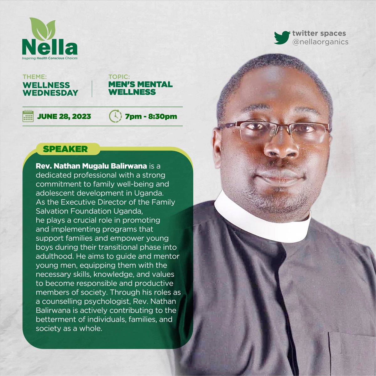 We shall be discussing Men's Mental Health organised by          <a href="/nellaorganics/">Nella Wellness</a>  hosted by <a href="/MwesigyeWalter/">Walter Mwesigye</a> on Wednesday 28th June. Depressed Men if not supported are likely to Depress their homes hence a depressed Country. Kindly be with us
