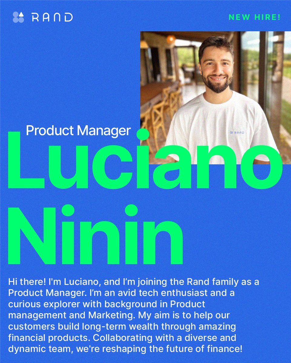 Giving a warm welcome to Luciano Ninin, who is joining our #RandFamily as a Product Manager 🥳

We’re really excited to have you on our team 💙