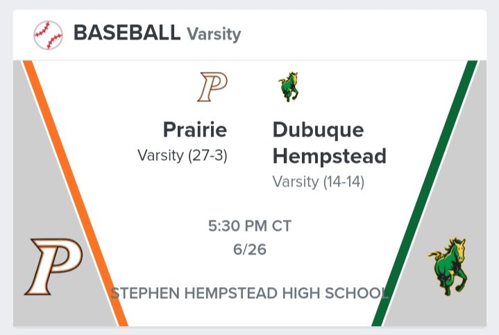 Bound Iowa (@bound_ia_) on Twitter photo π¨ Iowa HS Baseball Regular Season Gameπ¨
βΎ Prairie π Dubuque Hempstead
π
Monday, June 26, 2023 - 3:00 PM CT - 5:30 PM CT
π Stephen Hempstead HS
πΊ bit.ly/42Zx928
<a href="/PHawksBaseball/">PHawksBaseball</a> <a href="/CRP_Activities/">Prairie HS Activities Office</a> <a href="/CRPrairieHS/">CR Prairie HS</a> <a href="/CRPrairieTrack/">PRAAAIRRRIE HAAAAWKS</a> <a href="/ShawkTheNation/">PHS Section</a> <a href="/GoStangs/">Hempstead Baseball</a> π¨ Iowa HS Baseball Regular Season Gameπ¨
βΎ Prairie π Dubuque Hempstead
π
Monday, June 26, 2023 - 3:00 PM CT - 5:30 PM CT
π Stephen Hempstead HS
πΊ bit.ly/42Zx928
<a href="/PHawksBaseball/">PHawksBaseball</a> <a href="/CRP_Activities/">Prairie HS Activities Office</a> <a href="/CRPrairieHS/">CR Prairie HS</a> <a href="/CRPrairieTrack/">PRAAAIRRRIE HAAAAWKS</a> <a href="/ShawkTheNation/">PHS Section</a> <a href="/GoStangs/">Hempstead Baseball</a>
