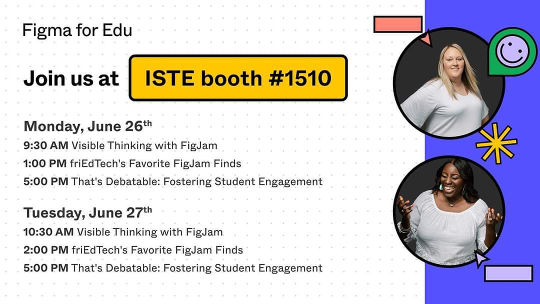 friEdTechnology's tweet image. Hey friEnds at #ISTELive don&apos;t miss @techamys and @cmwatson2010  presentations @figma booth 1510! Sessions run all day, so swing by and see us!  #figmapartner #friedfan #edtech #ISTE #ISTELive23
