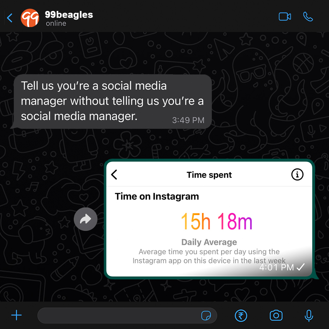 Social media managers after seeing this post - Work-life balance, what’s that? Wait, is it trending? Should we do a post on this?

#99beagles #socialmediamarketing #digitalmarketingagency #SocialMediaManager