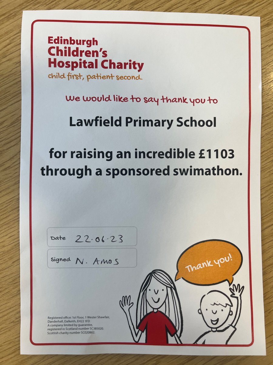 LawfieldPS's tweet photo. Well done to our swimmers and fundraisers who raised a whopping £1103 by swimming the distance from Mayfield to the Edinburgh Sick Children’s Hospital! https://t.co/a7fdSzAO8l